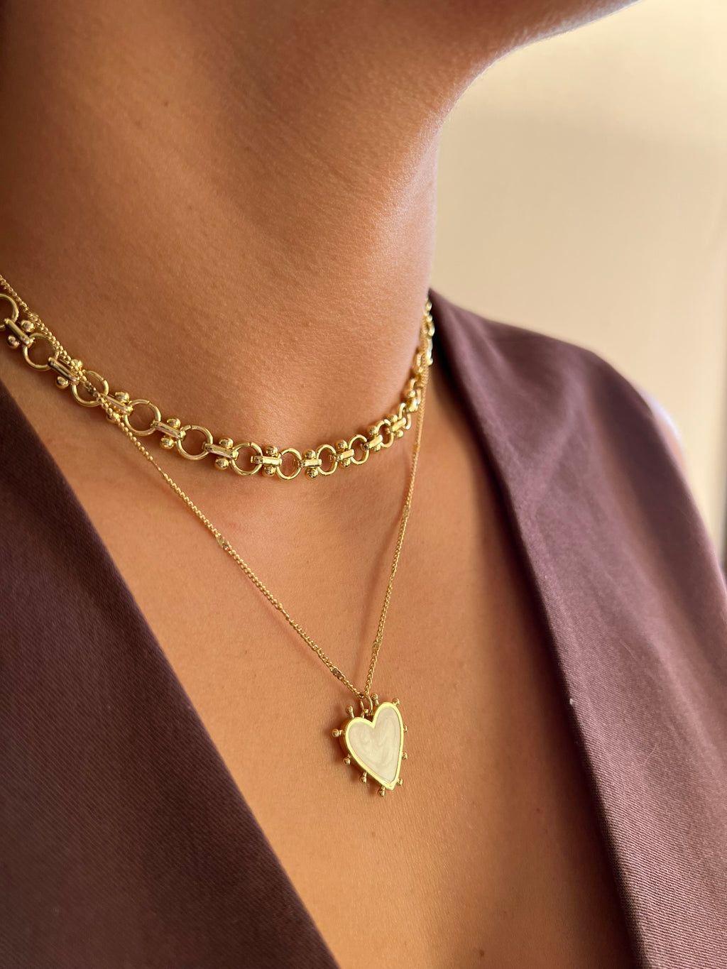 Collar White Heart Gold